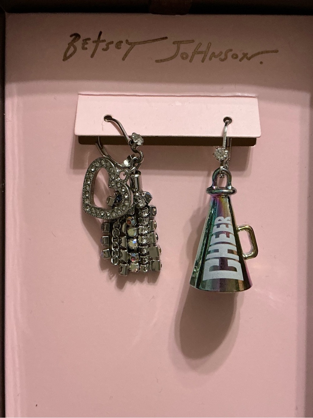 Betsey Johnson Mismatched Cheer Megaphone & Pompom Earrings